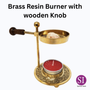 SI Brass Resin Burner 4.25"H with wooden Knob (Burn Resin without charcoal)