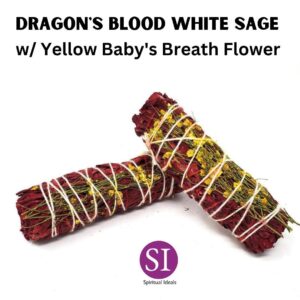SI Dragon's Blood White Sage w/ Yellow Baby's Breath Flower 4" Purity and Freshness