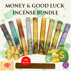 HEM Money & Good Luck Incense Bundle with FREE Wooden Incense Boat Burner