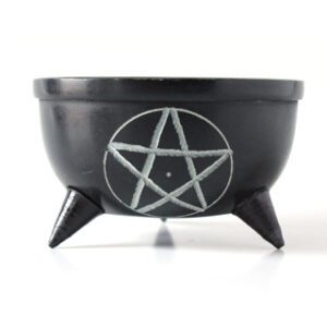 SI Pentacle Carved Soapstone Charcoal Burner or Smudge Pot 4"Dx2.25"H