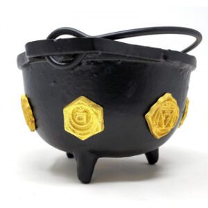 SI Seven Chakra Cast Iron Cauldron 5.5"D w/handle For Incense Burner Use
